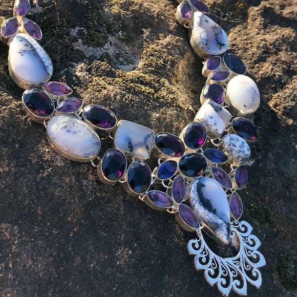 SOLD! Dendtrite opal & amethyst necklace - Picture 4 of 8